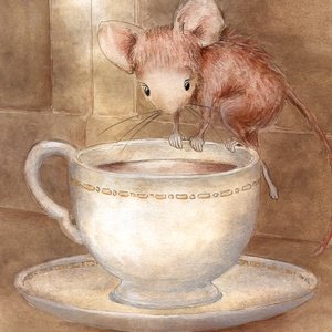 Postcard mouse in the teacup