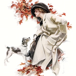 Postcard lady with a dog