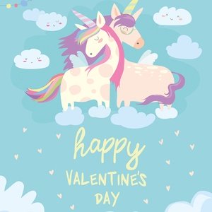 Postcard happy valentine's day - unicorns