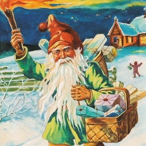 Postcard gnome with christmas gifts