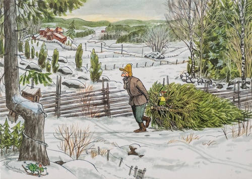 pettson and findus carrying christmas tree - picture 1