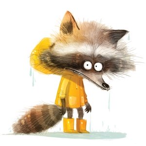 raccoon in yellow raincoat - picture 1