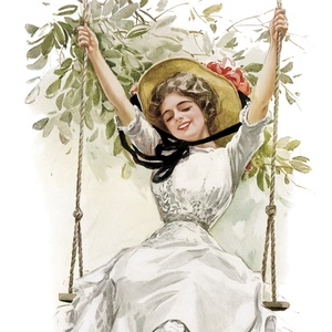 Postcard summer girl on swing