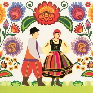 Postcard łowicz folklore - a couple