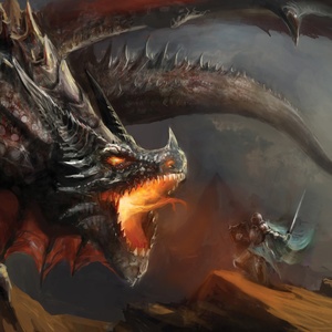 Postcard knights fighting the dragon
