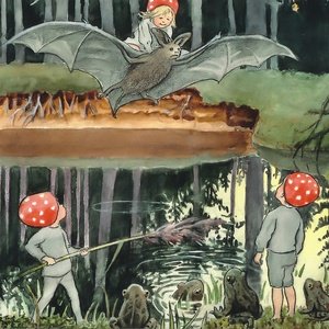Postcard children of the forest and the bat