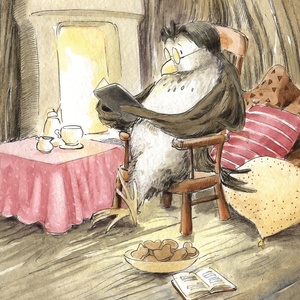 Postcard owl the reader