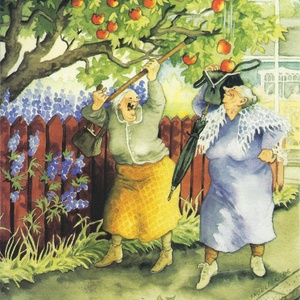 Collection old ladies - shaking apples