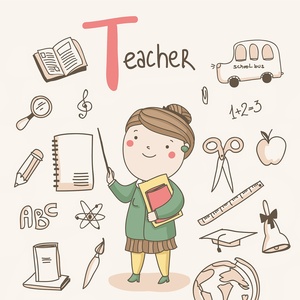 Collection cute alphabet profession - t - teacher