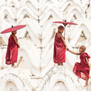 Postcard young monks of myanmar