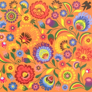 Postcard flowers from łowicz - orange