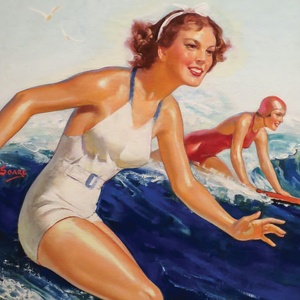 Postcard two surfer girls