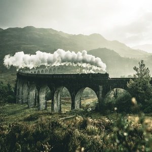 Postcard glenfinnan viaduct in scotland