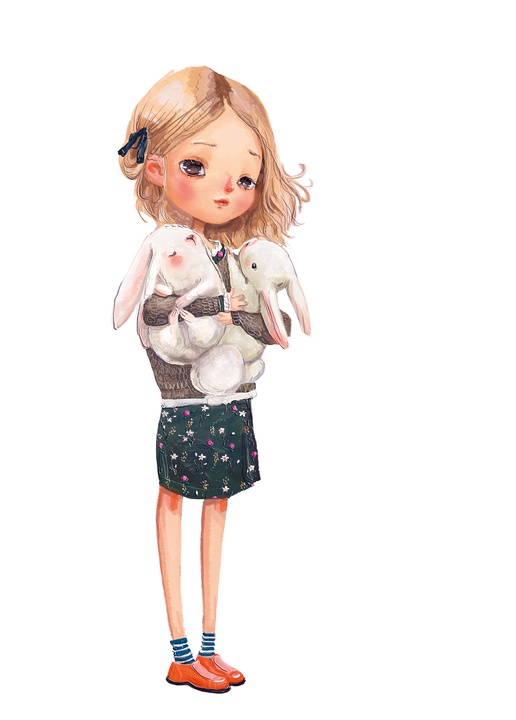 girl with rabbits - picture 1