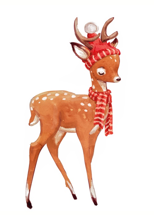deer in red hat and scarf - picture 1