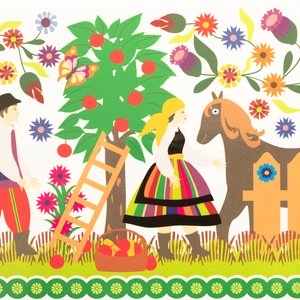 Pocztówka łowicki folklor - w sadzie