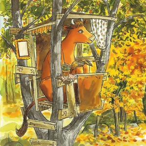 Postcard mamma mu in a treehouse
