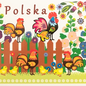 Postcard łowicz roosters