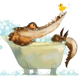 Postcard crocodile in bath