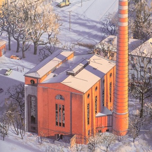 Postcard wrocław -  old railway heating plant