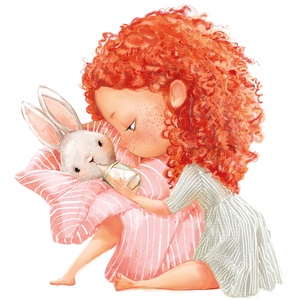 Postcard redhead girl with little bunny