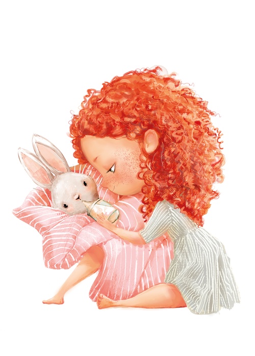 redhead girl with little bunny - picture 1