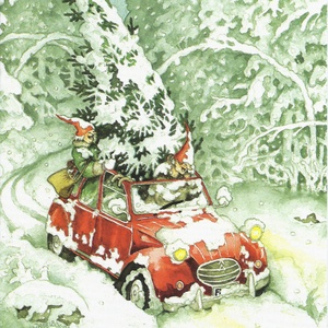 Postcard getting their christmas tree